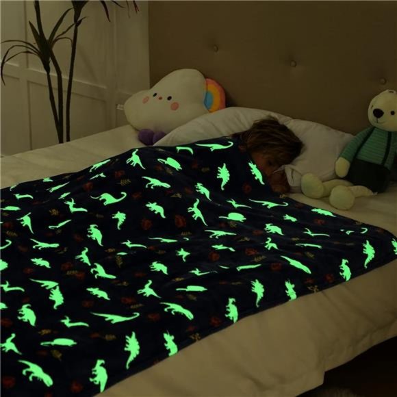 Glow in The Dark Throw Blanket 50x60 Inches,Jurassic Dinosaur Pattern Soft Cozy - Picture 4 of 6